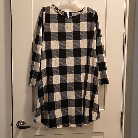 Emerald Buffalo Check Tunic Dress Black Cream  1X - Picture 1 of 6